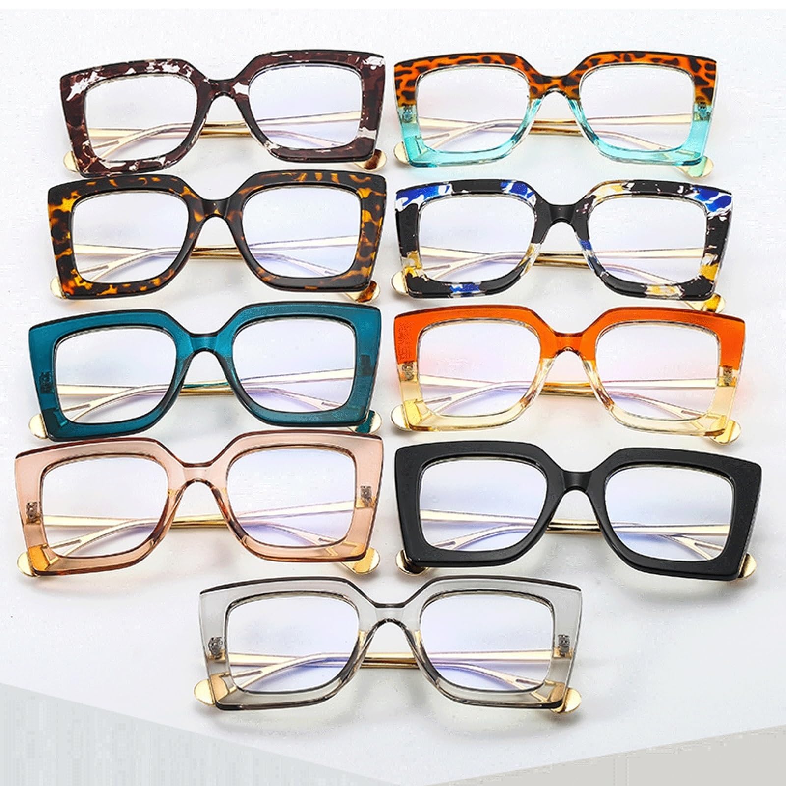 Trendige Brillenfassungen for Computer | Nicht verschreibungspflichtige Lesebrille aus Kunststoff, PC-Linse, Vollrandbrille(Tea)