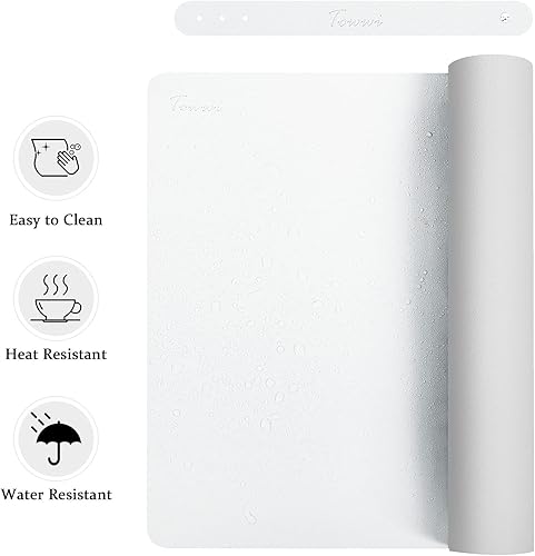 Miniatura 4 de TOWWI - Tapete de escritorio a doble cara, 32 x 16 pulgadas, piel sintética, impermeable, protector de escritorio, mouse pad (blancoplateado)