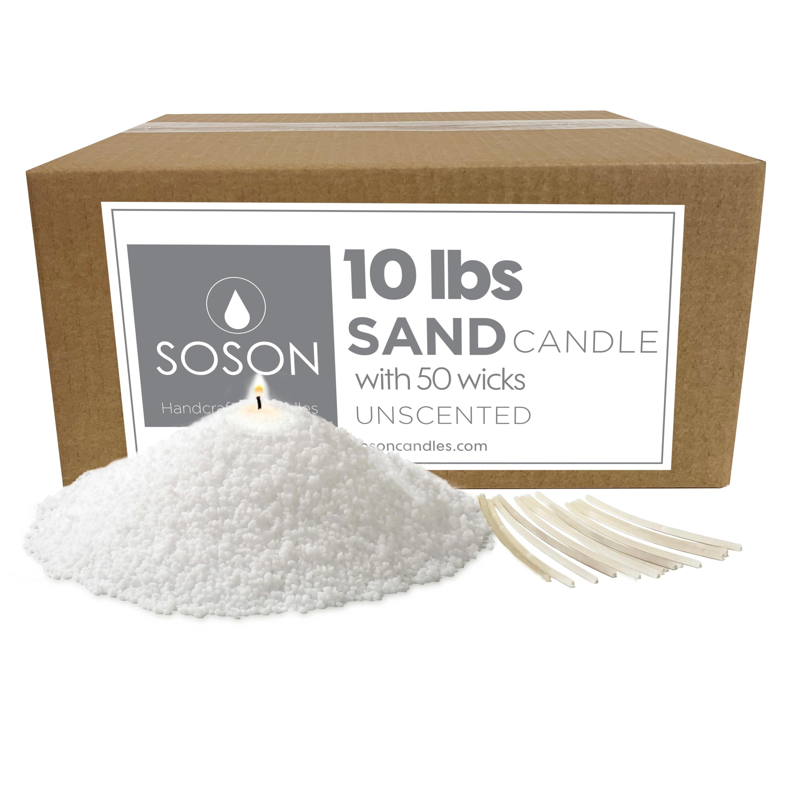 Simply Soson 10 lb White Unscented Pearled Candle, Sand Wax Candle, Long Lasting Powder, Refillable Natural Wax with 50 Wicks for Candle Making 10 lbs