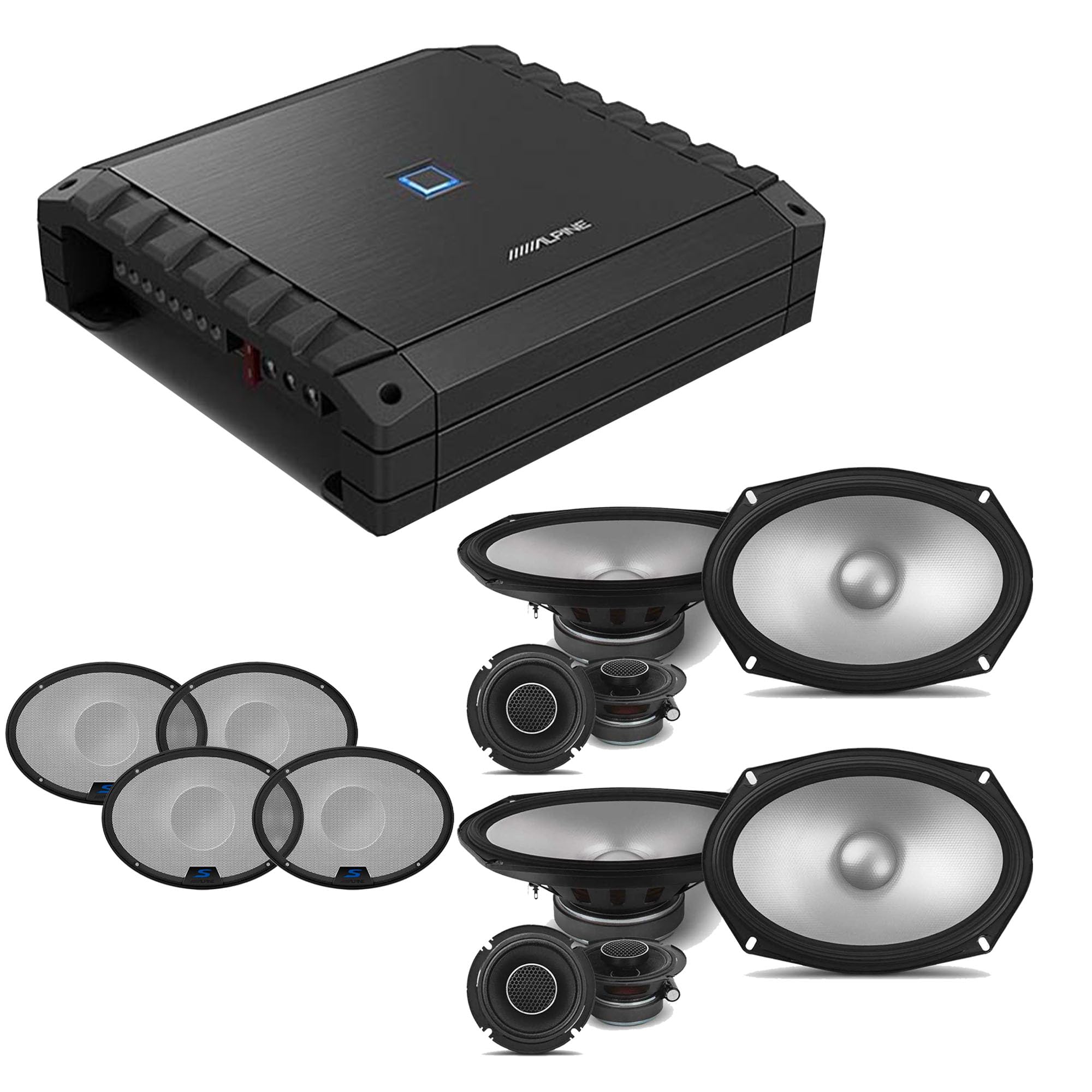 Alpine S2-A36F S-Series Class-D 4-Channel Amp w/ (2) S2-S690C 6x9 Comp & Grill Bundle