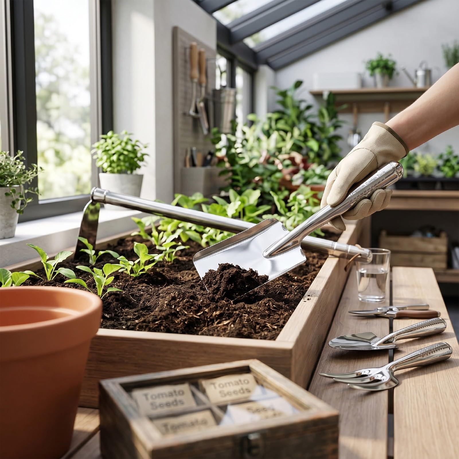 Tosuny 4 Pezzi Set Zappa e Pala da Giardino in Acciaio Inox Scavare