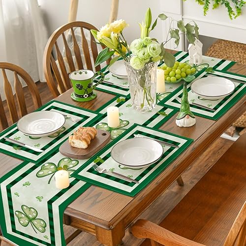 Miniatura 4 de Artoid Mode Buffalo Plaid Shamrock - Camino de mesa del día de San Patricio decoración de temporada de primavera boda vacaciones cocina comedor