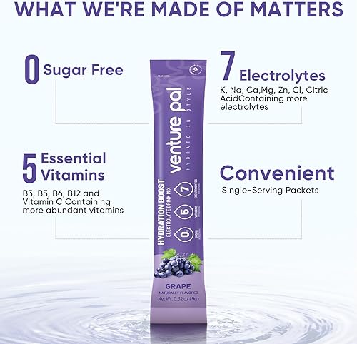 Miniatura 5 de Venture Pal Paquetes de electrolitos en polvo sin azúcar, mezcla de bebida líquida diaria IV para hidratación rápida y recuperación de fiestas, 5