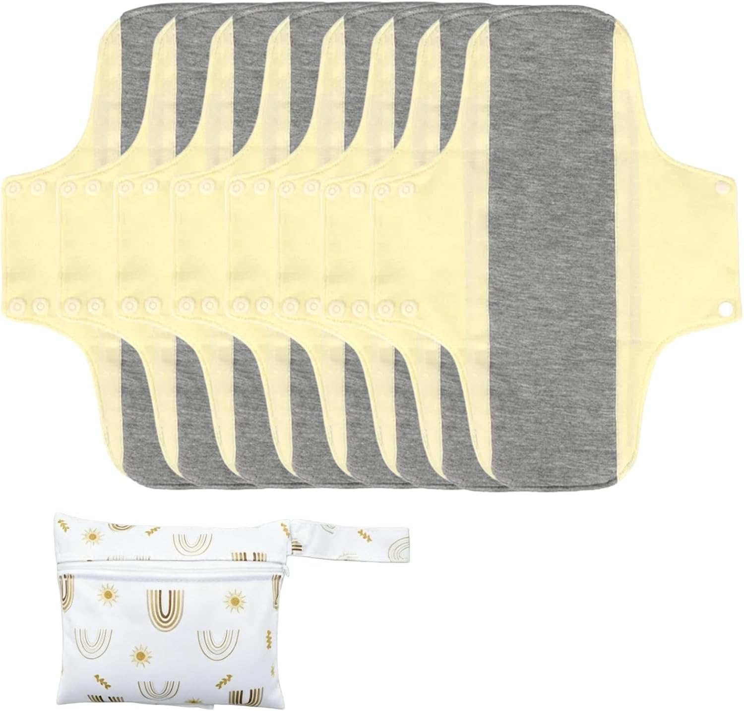 Washable Menstrual Pads,Graphene Cotton Cloth Reusable Incontinence Pads,Sanitary Napkins,with 1 Storage Bag,Panty Liners Pads,Period for Woman Postpartum/Incontinence(Yellow/M/8pcs)
