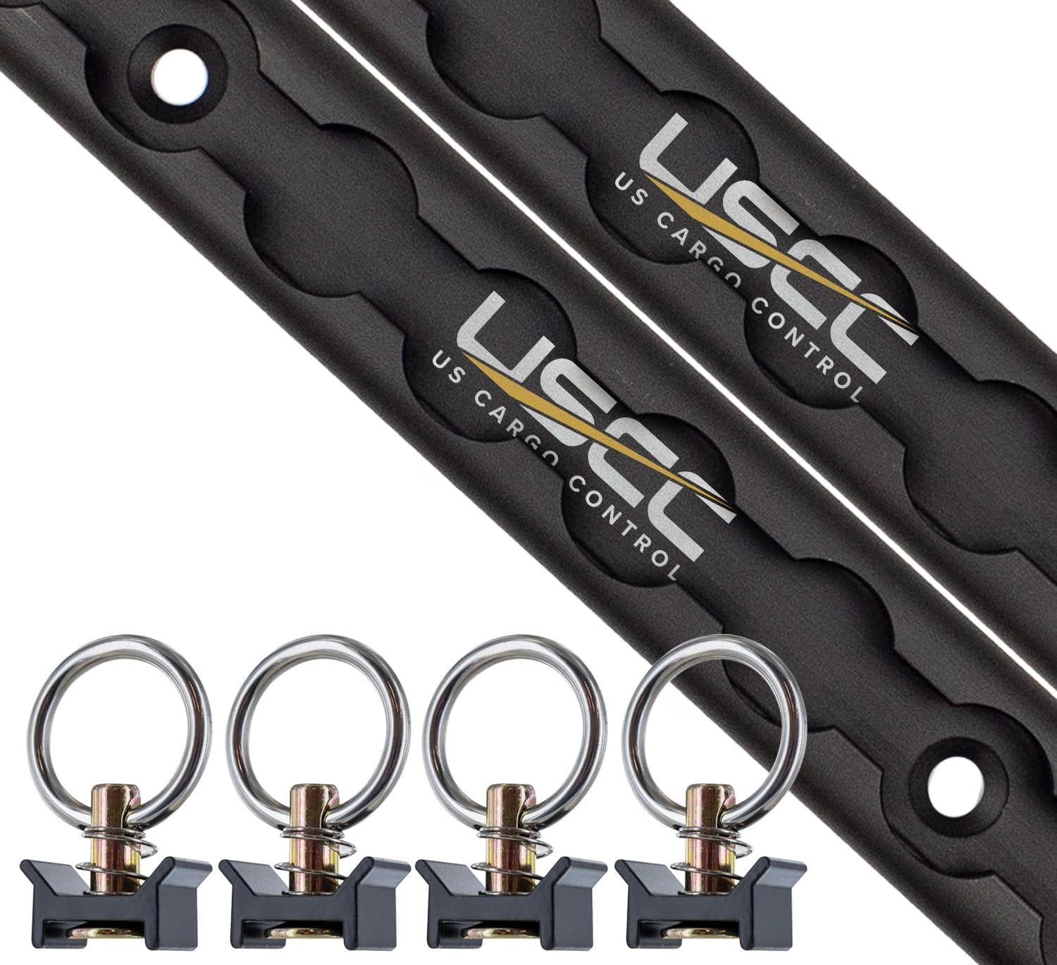 L Track Tie Down System - (2) 4 FT Black Anodized Aluminum L Track Rails and (4) Single Stud O-Ring Fittings, Trailer and Truck Bed Rail System Easily Secures Motorcycles, ATVs, Bikes