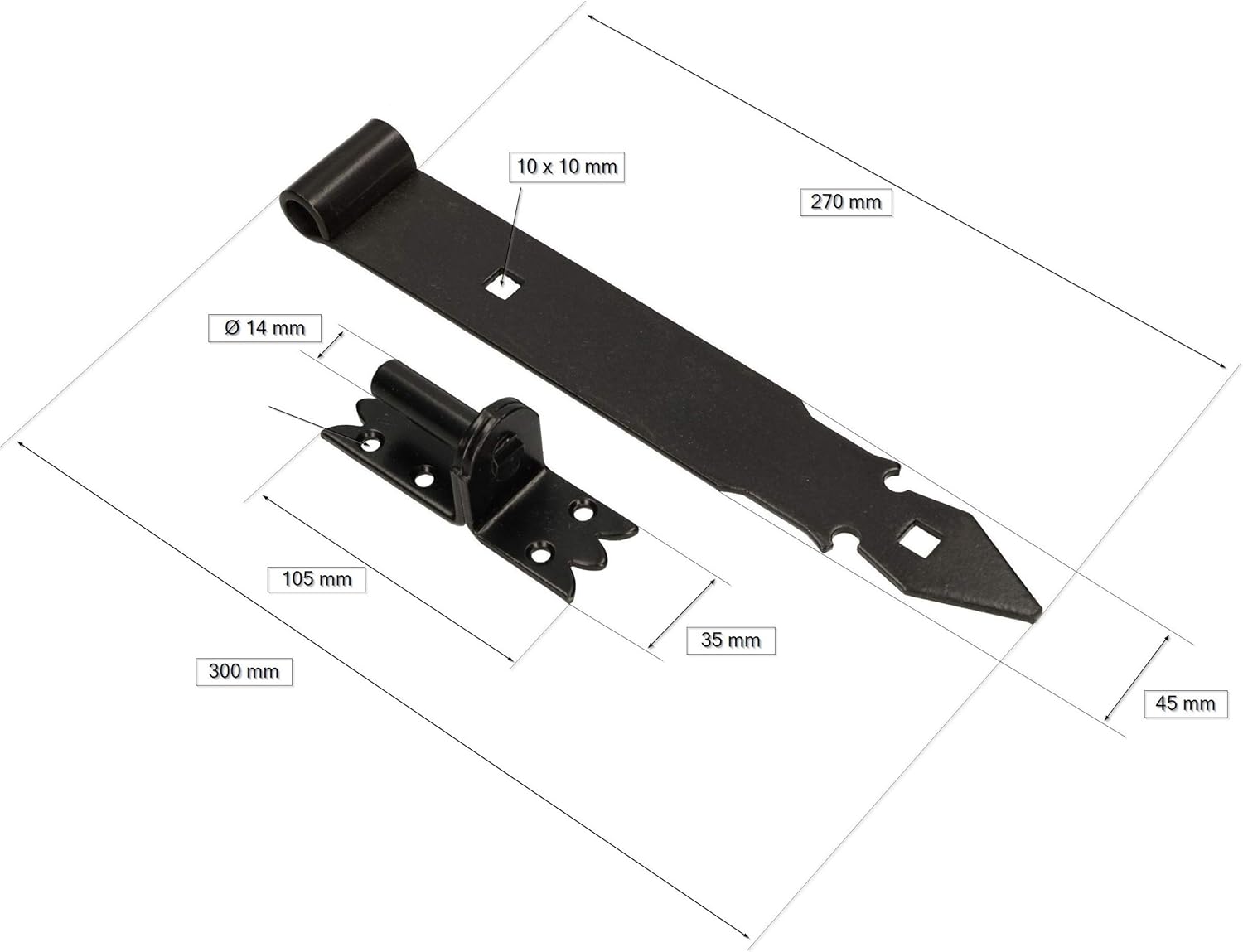 KOTARBAU® Shutter Hinge 300 mm Pack of 2 with Clamps Door Hinge Door Hinge Hinge Construction Fitting Door Fitting Rustproof Gate Accessories Powder Coated - Image 3
