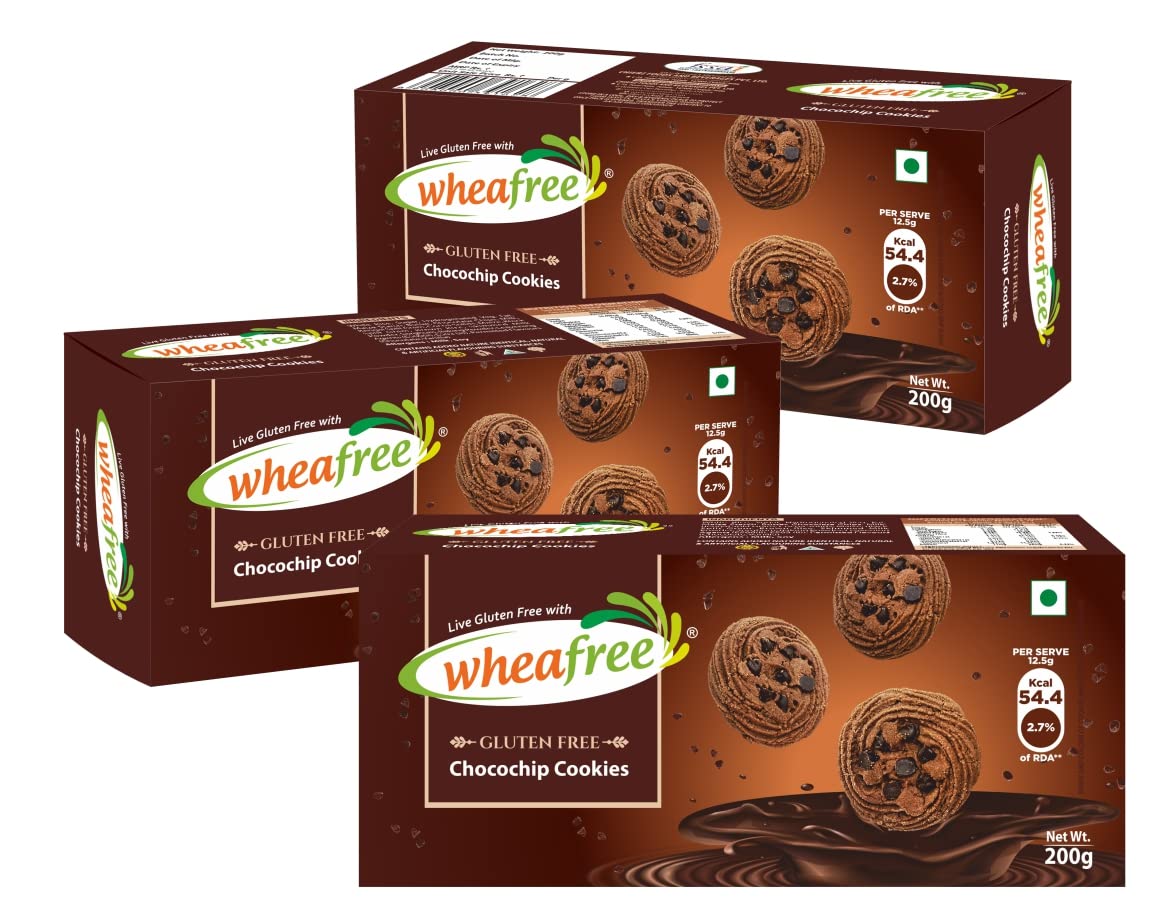 Wheafree Gluten Free Chocochip Cookies 200g | Tasty Crunchy and Chocolate Flavoured Cookies with Chocochips | Best Tea Time Snacks | Nutritious | 100% Vegetarian