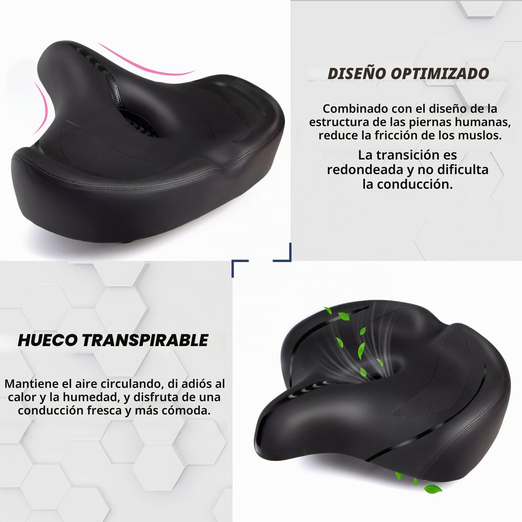 CDYWD Sillin Bicicleta Muy Comodo Hombres y Mujeres, Ampliar, Acolchado Espuma Viscoelástica, Sillín Bicicleta con Respaldo, Sillín Bicicleta para MTB, Ebike, Bicicleta de Ciudad, Bicicleta Estática