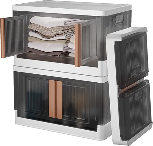Wisdom Star Paquete de 2 cubos de almacenamiento plegables de plástico con tapas, cajas de organización apilables para dormitorio, guardarropa,