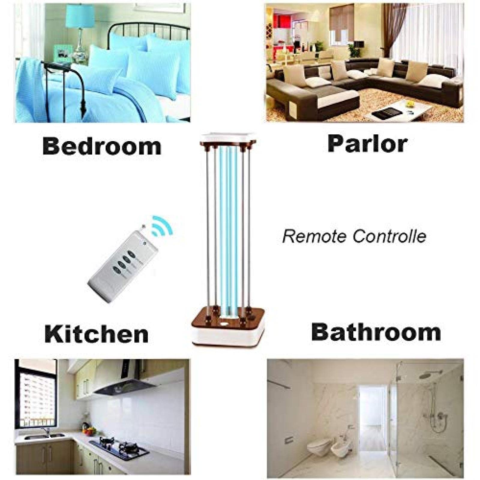 Lámpara Ultravioleta De Desinfección Purificador De Aire UV-C Esterilizador De Habitación Móvil Luz Control Remoto Mata El 99% De Las Bacterias, Virus Y Moho para Automóvil, Hogar, Refrigera