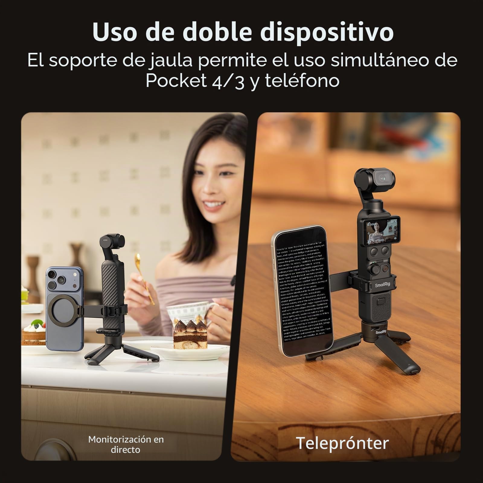 SMALLRIG Soporte magnético para DJI Osmo Pocket 4P/4/3, adaptador de expansión de aleación de aluminio con interfaz bidireccional de liberación rápida, anillo magnético ajustable para teléfono - 6004