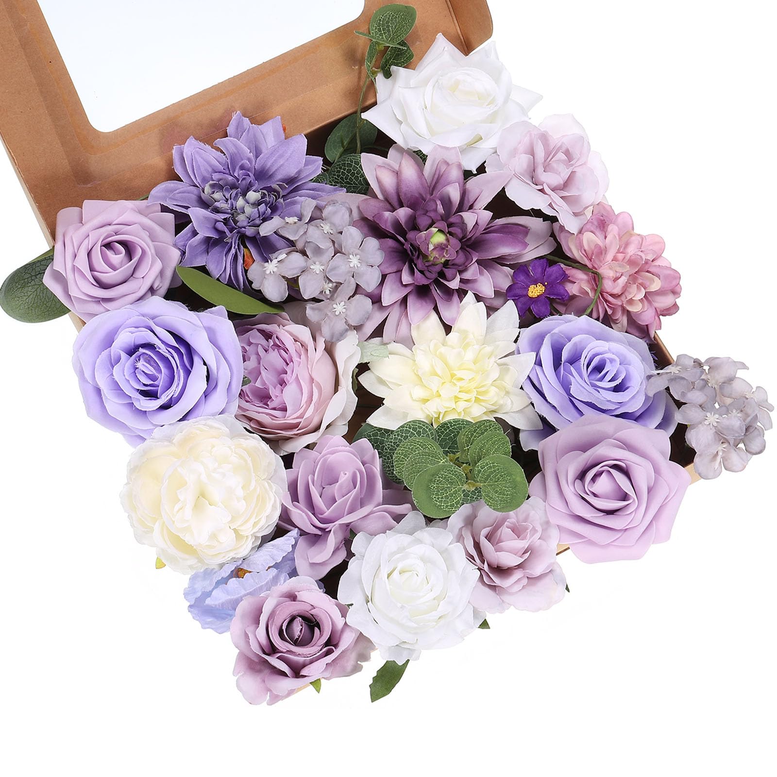 PATIKIL Purple Artificial Flowers Combo Box for Decoration Silk Mix Fake Flowers with Stems Faux Flowers for DIY Bouquets Wreaths Wedding Centerpieces Arrangements