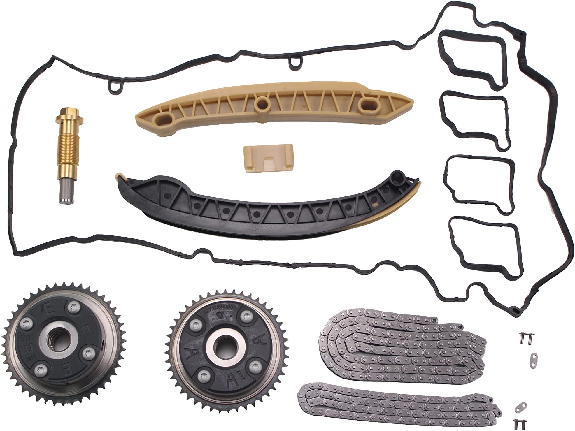 - AUCERAMIC Timing Chain Kit with Camshaft Adjuster For Mercedes Benz 2002-2008 C-Class C160 C180 C200 C230 E-Class W211 E200 SLK200 Kompressor 1.8L M271 Replace 2710521016 A2710500800