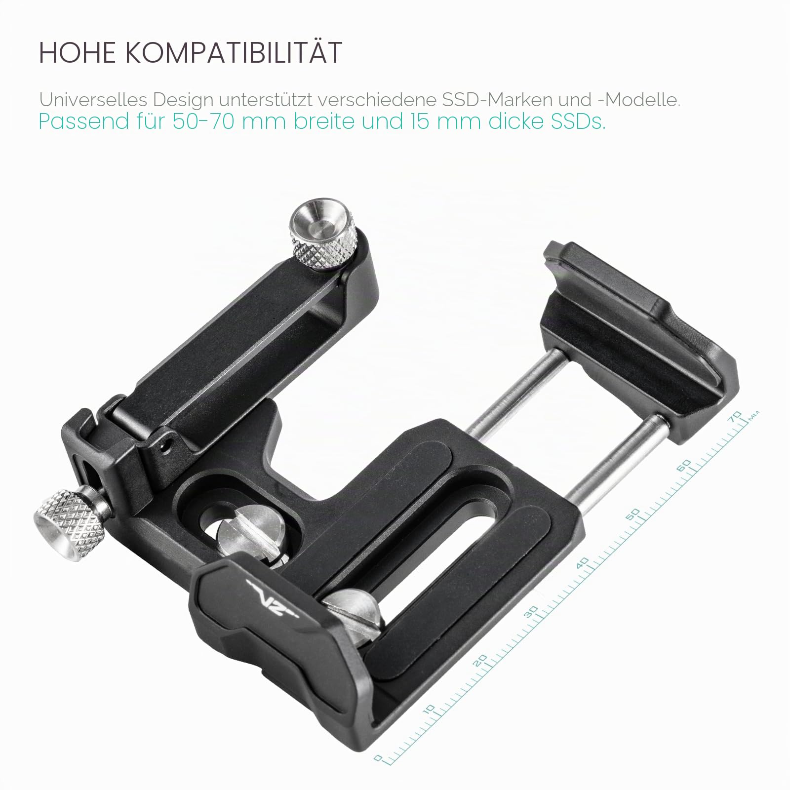 Tilta Universal SSD Laufwerkhalter V2 mit 1/10.2 cm-20 Slot, passend für 50-70mm breite und 15mm dicke SSDs - Schwarz TA-USDH2-B