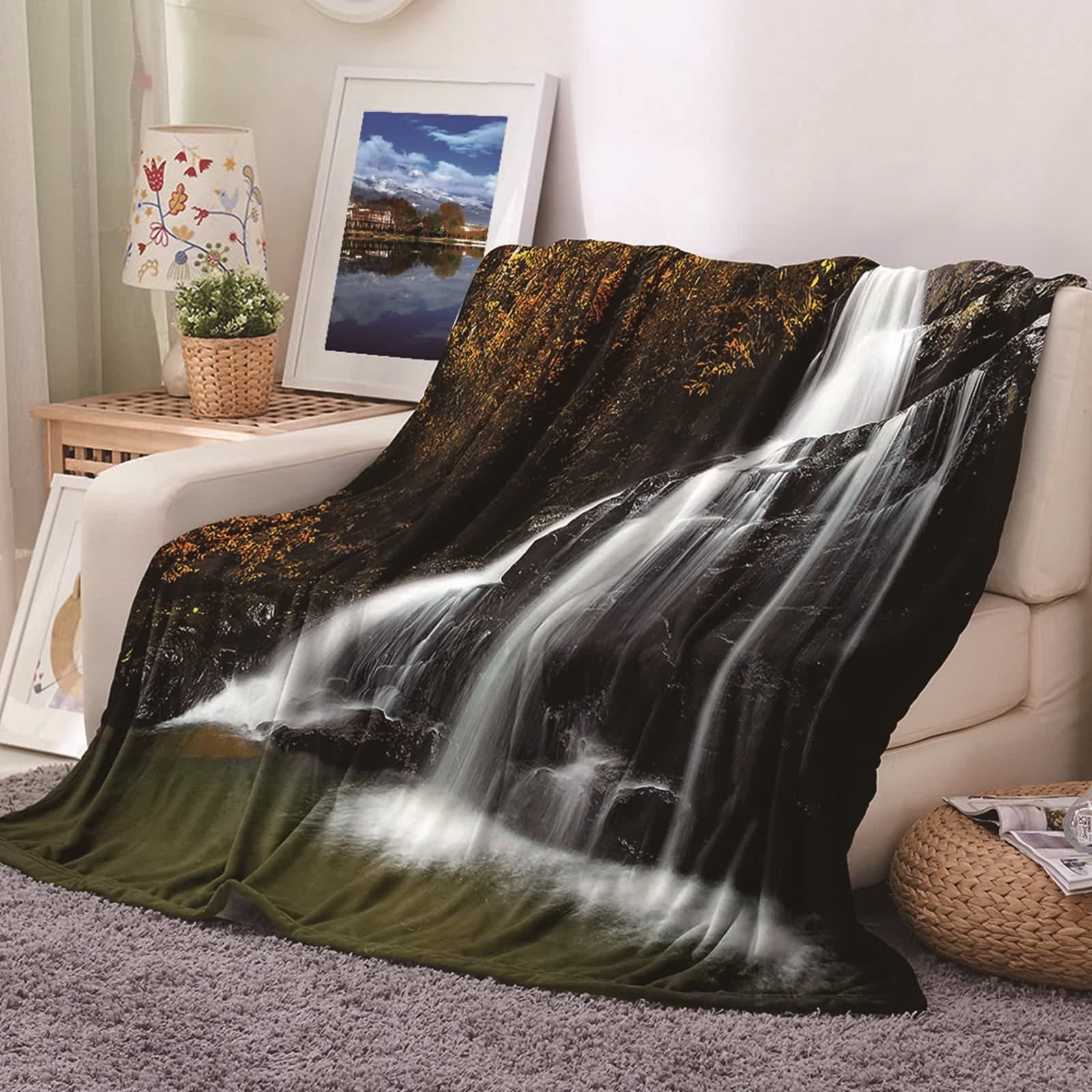 Plaid couverture polaire flannel de qualite superieure motif chute d'eau