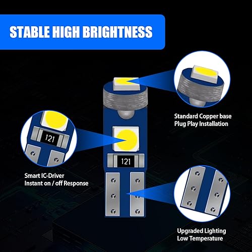 Miniatura 4 de 10 luces de instrumentos de coche T5, 3030 3SMD DC 12V luz indicadora LED de alto brillo, 6000K 50000H Canbus 360 Plug Play, compatible con