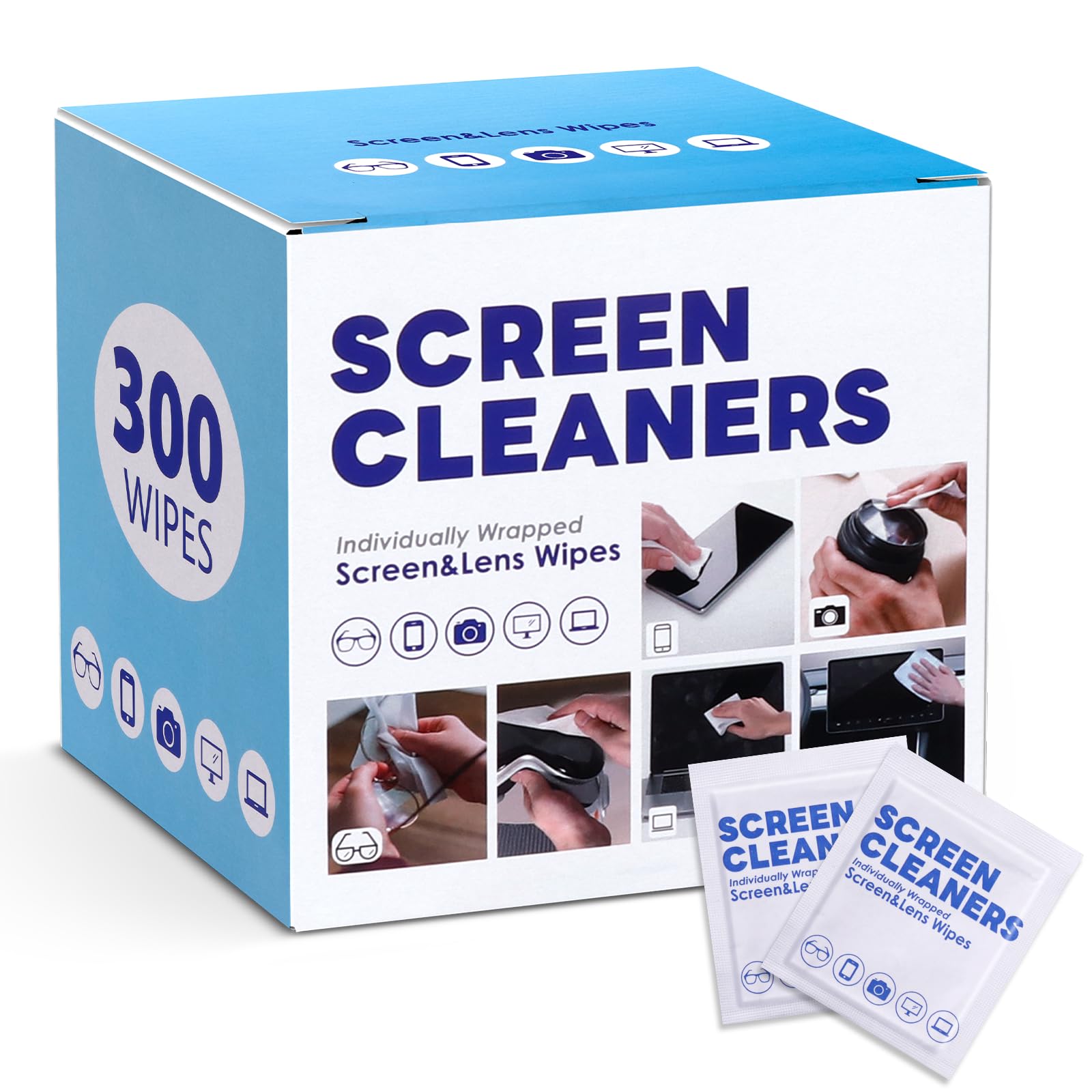 300 PCS Lens Cleaning Wipes for Glasses Cleaner Wipes for Phones iPads Eyeglasses Sunglasses Tablets Laptops Computers Mirrors
