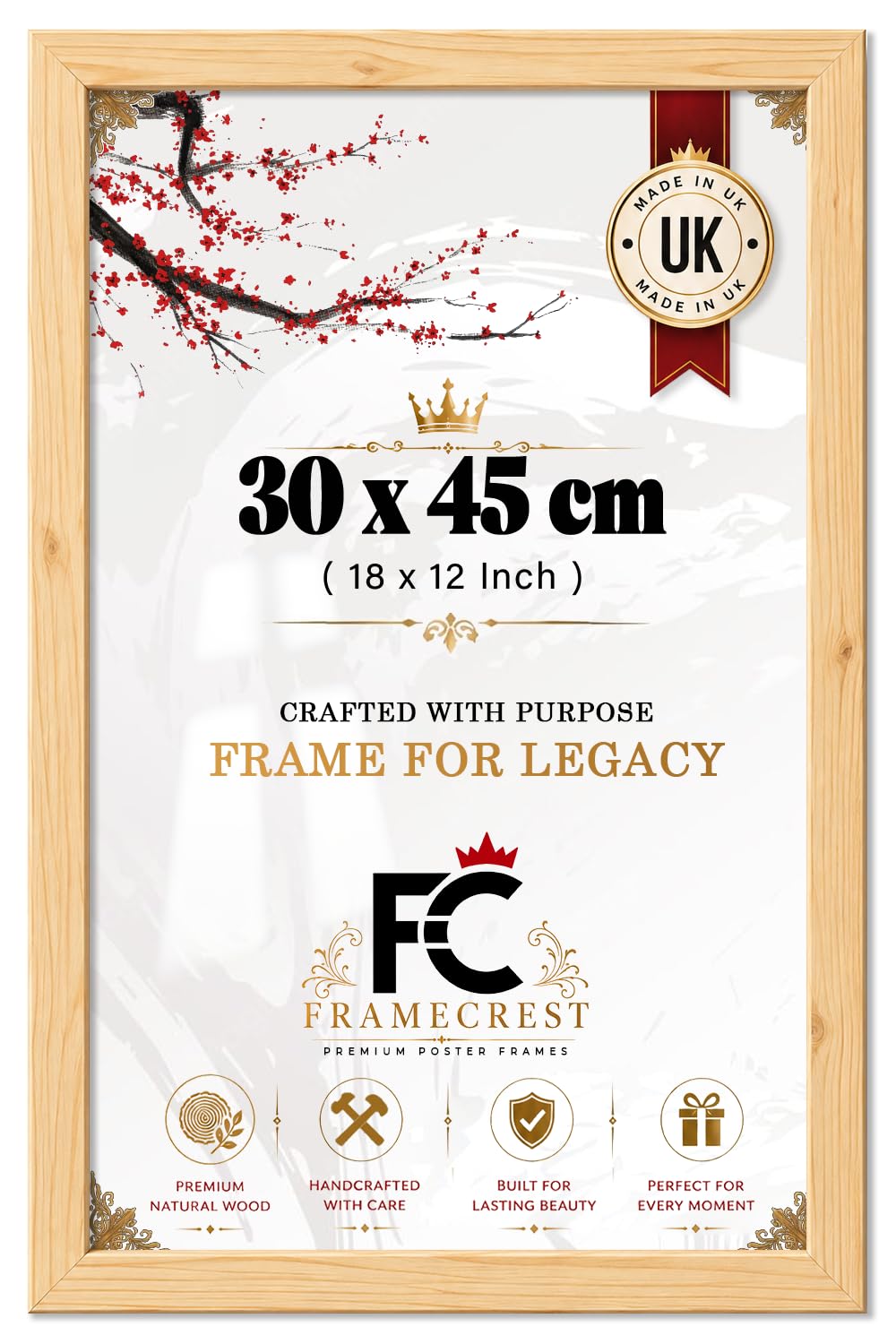 FRAMECREST LTD 30 X 45 CM Poster Frame (18 X 12 INCH) Engineered Wood Frame With Acrylic Front For Modern Wall Art, Landscape Prints And Office Or Home Display With Hooks Also - [Pine]
