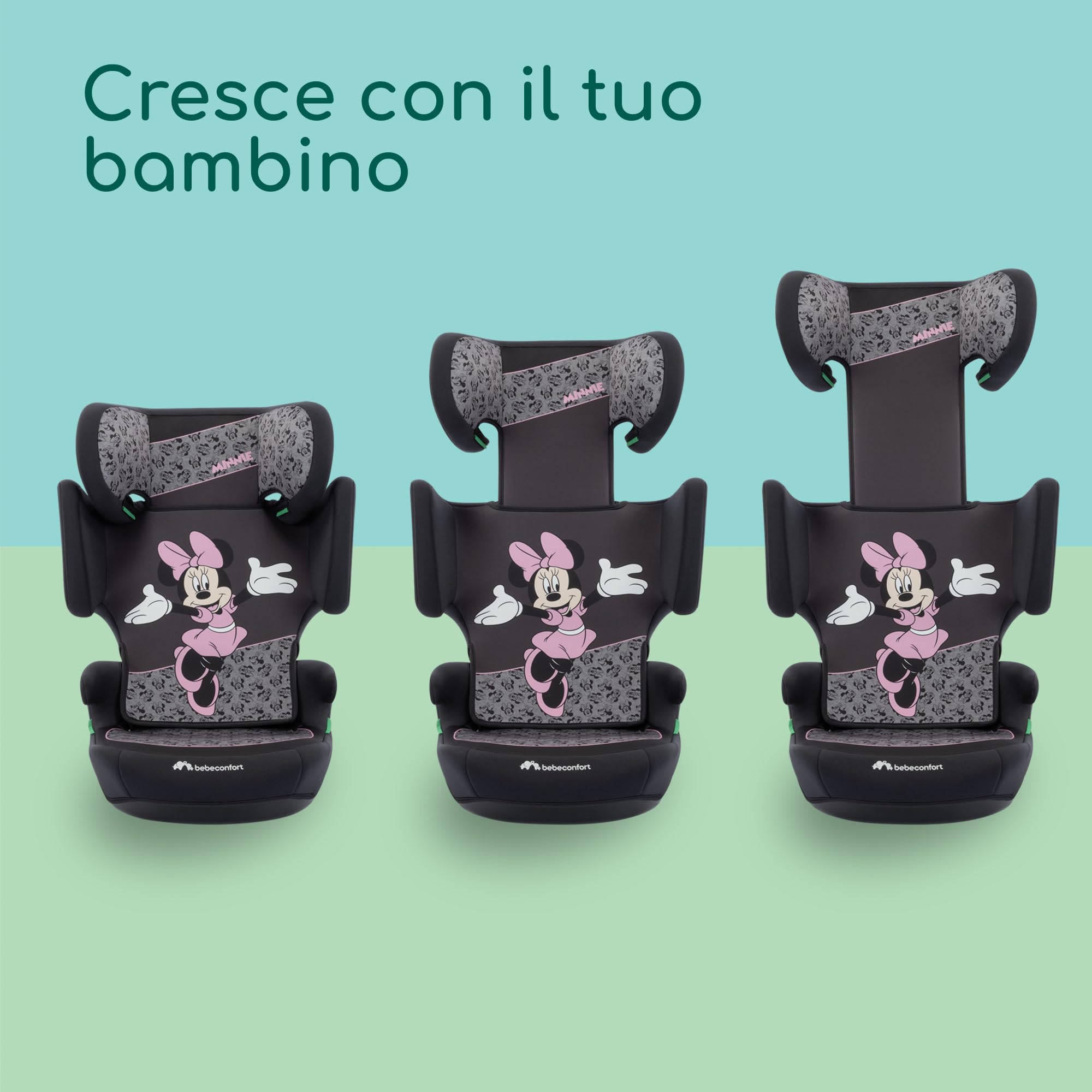 Bebeconfort Disney Road Safe i-Size Seggiolino Auto 15-36 kg per Bambini 3,5-12 anni 100-150 cm, Seggiolino Auto Pieghevole e Portatile da Viaggio, 14 Posizioni Poggiatesta, Minnie Autentica