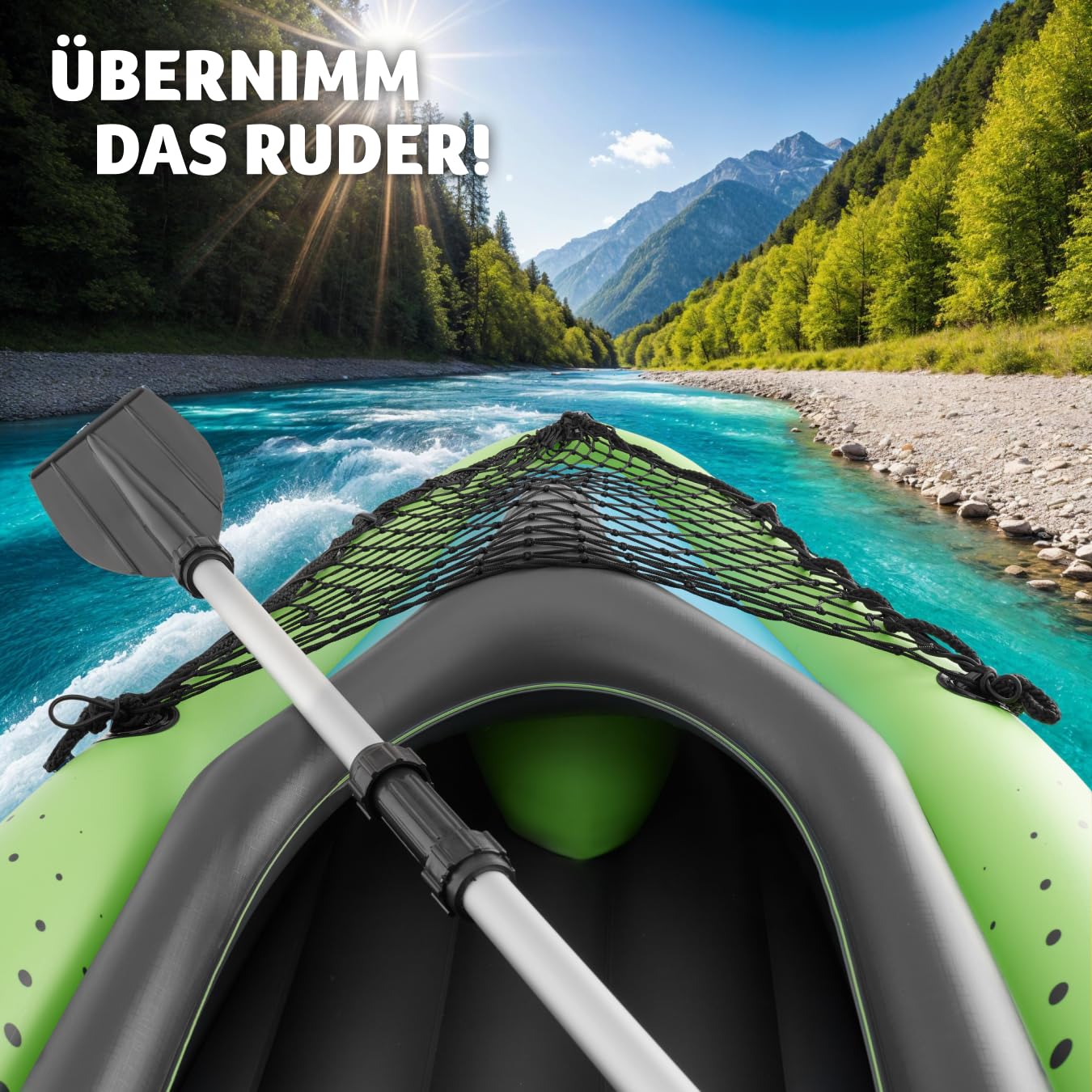 tectake® Kajak Boot aufblasbar, aufblasbares Kanu Paddelboot für 1 Person mit Doppelpaddel und Zubehör Sitz, Pumpe, Transporttasche, für Wassersport, Freizeit, als Angelboot, Ruderboot