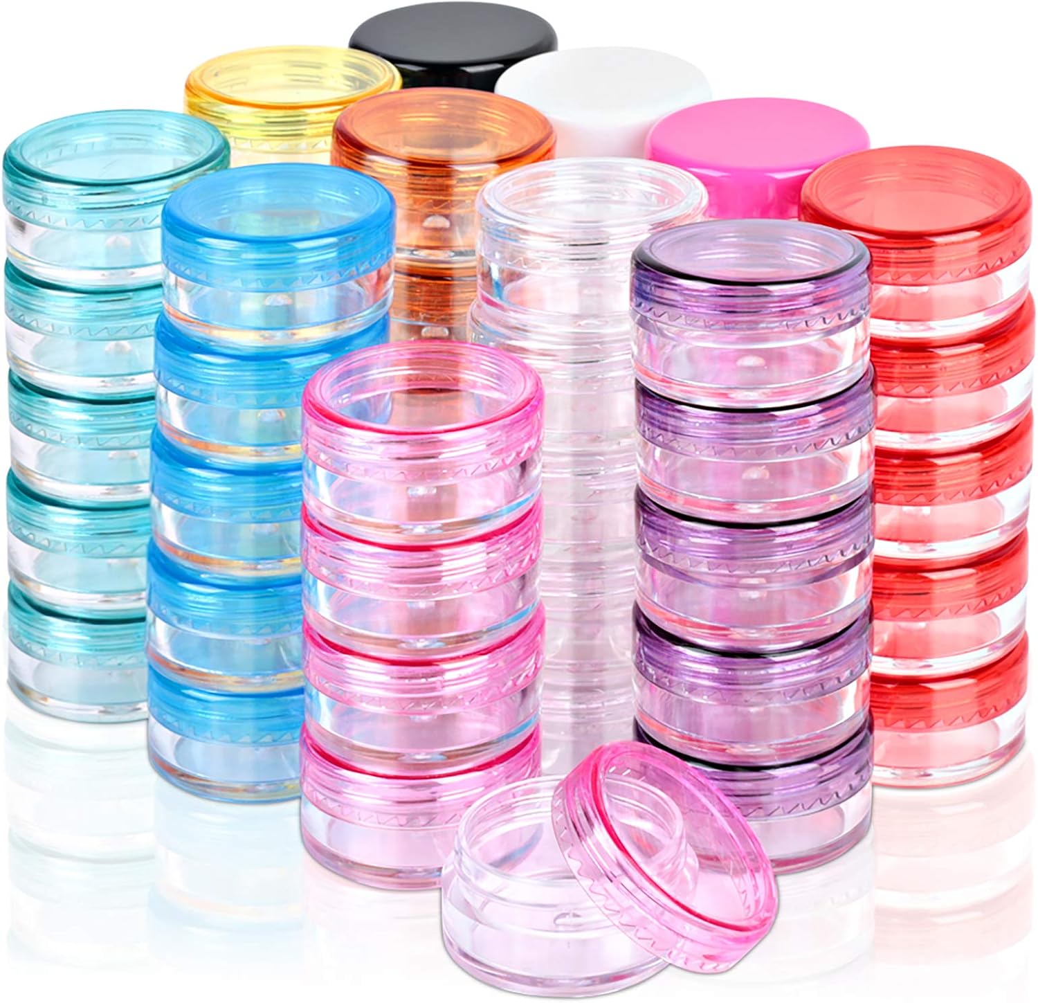 Sample Container, HNYYZL 5 Gram Empty Plastic Cosmetic Pot Jars for Eye Shadow Nails Powder Jewelry Cosmetic Lip Balm Cream Lotion(11colors, 55 Pcs)