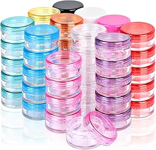Sample Container, HNYYZL 5 Gram Empty Plastic Cosmetic Pot Jars for Eye Shadow Nails Powder Jewelry Cosmetic Lip Balm Cream Lotion(11colors, 55 Pcs)