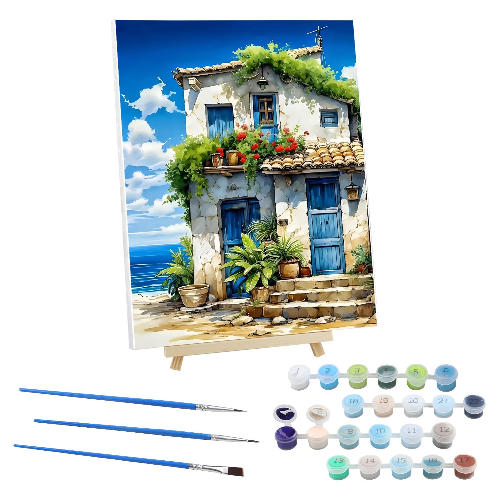 EOBROMD Paisaje Marino Pintar por Numeros Adultos con Marco, Cuadros para Pintar por Numeros Casa, Lona sin Pliegues Pintura al Colorear por Numeros con Caballete, Decoración del Hogar 30x40cm