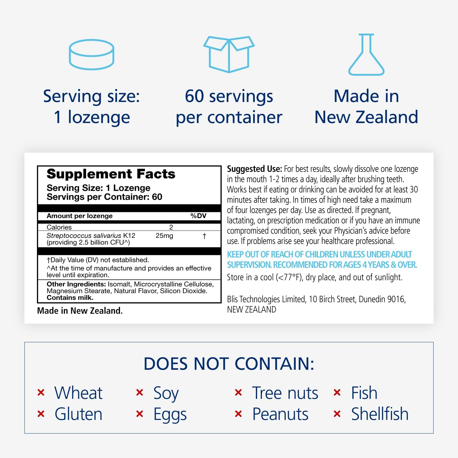 BLIS ThroatHealth Oral Probiotics K12 - Immune & Throat Support, Vanilla - 60 Lozenges, 2.5 Billion CFU