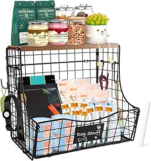 Geyecete pet supplies wall basket storage storage basket Wall wire basket with Wood Lid Nameplat storage rack multifunctional countertop organizer