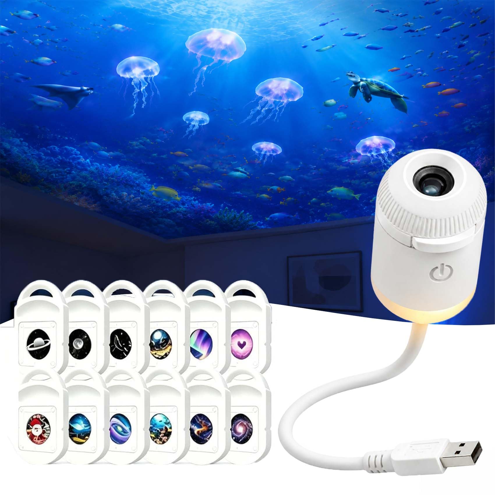 Plug and Play Hd Sternenprojektor Mit 6/12/24 Filmen, Smart Holografischer 5d Sternen- & Ozeanprojektor, Projektor Unterwasserwelt, 360°-Drehung, FüR Auto, Schlafzimmer (with 12 Foils)