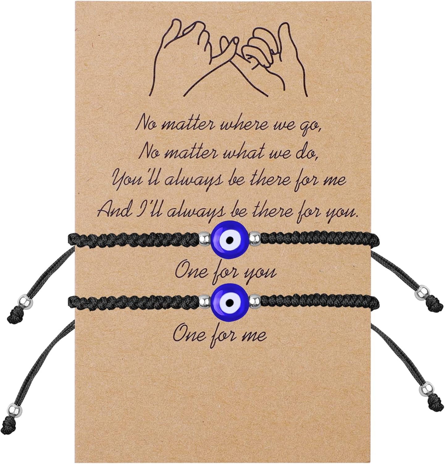 Evil Eye Bracelets Set with Card, Friendship Couples Evil Eye Bracelets Adjustable Kabbalah String Amulet Charm Bracelets for Women Men Couple Teen Girls Family Best Friend (Red, Black)