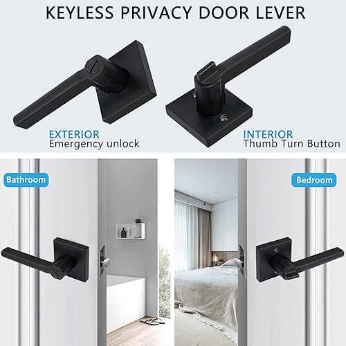 Miniatura 2 de X-1601-BK-4P - Manija de puerta de baño, manija de puerta de privacidad sin llave, acabado negro mate, apertura a la izquierda y a la derecha