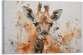 Amazon.co.jp: 絵画 キリンの視線 アートパネル ポスター 動物イラスト