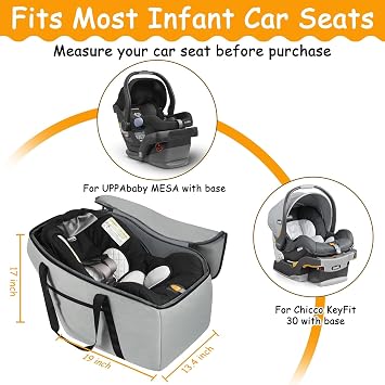 Car Seat Travel Bag Fits Chicco Keyfit 30, Uppababy Mesa, Nuna Pipa Lite, Padded Infant Gate Check Bag for Air Travel, Durable Carrier Bag with Side Pocket and Protective Feet, Extra Storage Bag