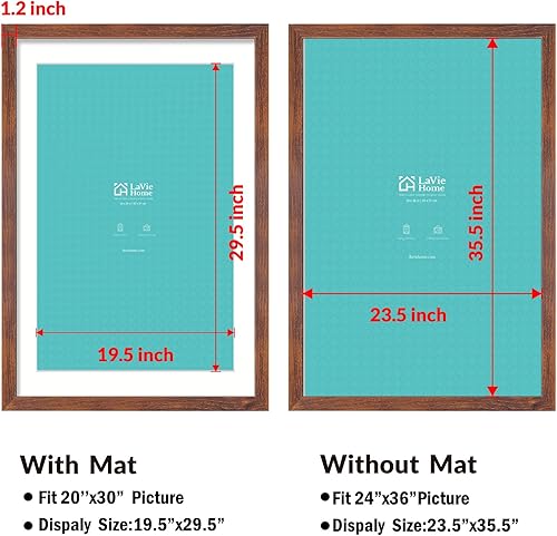 Vista 682 de LaVie Home - Portarretratos de 18 x 24 pulgadas, fotos de 16 x 20 pulgadas con paspartú, de 18 x 24 pulgadas sin paspartú, plexiglás pulido, Negro