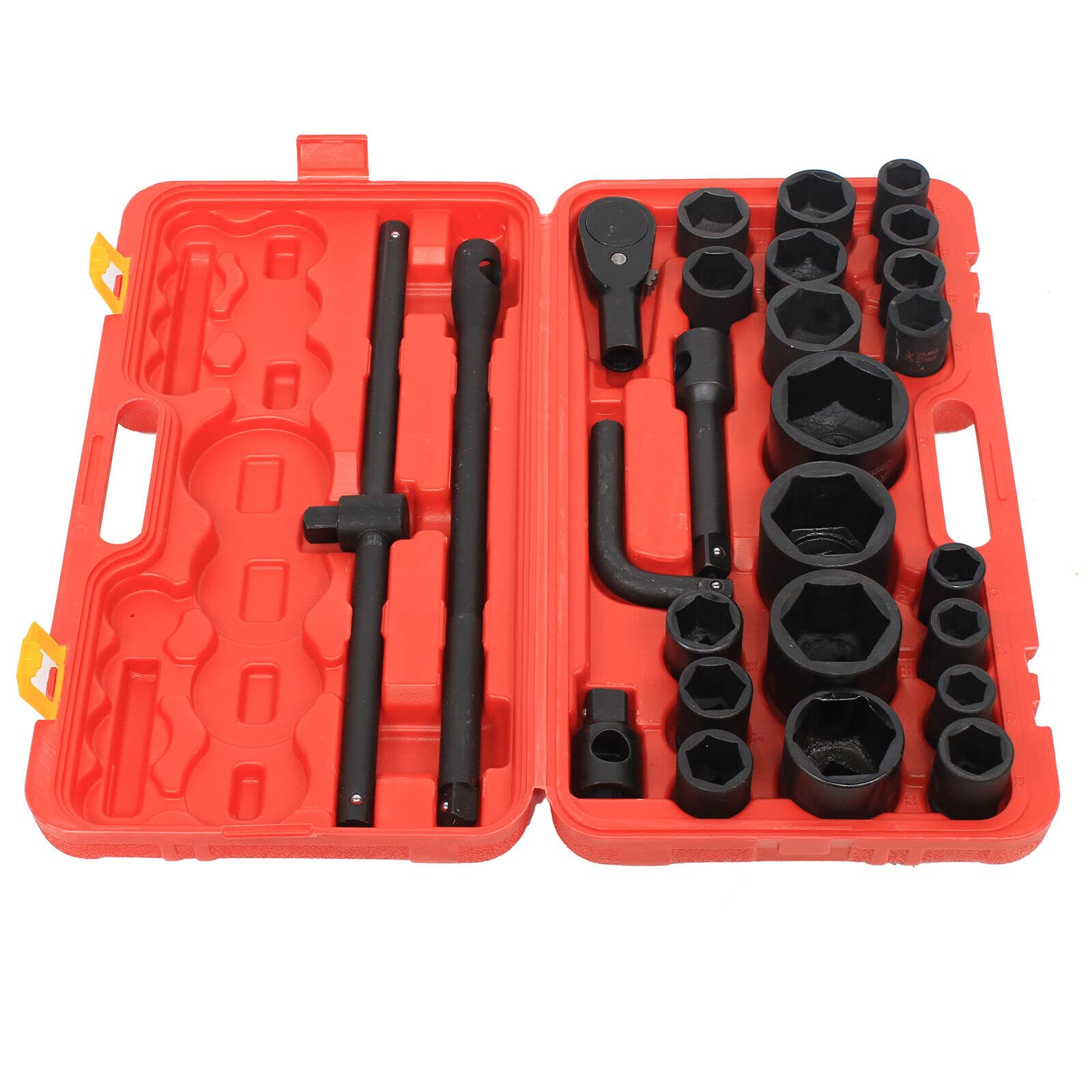 Juego de enchufes profundos Impact 26 piezas 3/4" y 1" 21-65 mm Bujes de coche Camión Caja de trinquete Kit de herramientas manguito camión trinquete manga llave kit con llave de trinquete