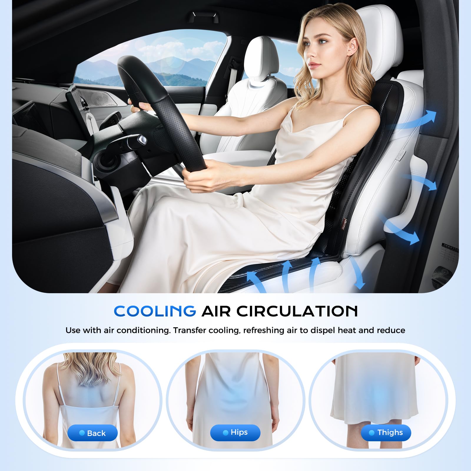 Coverado Sommer Autositzbezüge mit 2 Ventilatoren & 3-Level Verstellbar Ventilated Sitzkissen, Sitzbelüftung Auto universell Fit für Limousinen,LKW, SUV, Van