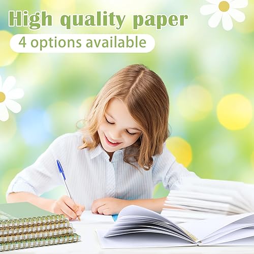 Miniatura 5 de Cholemy Paquete de 4 cuadernos estéticos de tapa dura rosa y verde, tamaño A5, 5.7 x 8.3 pulgadas, lindo cuaderno a rayas en espiral, diario de