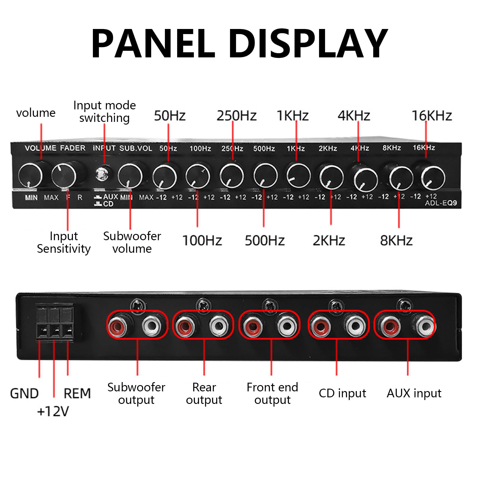 Aisny ADL-EQ9 Equalizzatore Audio HiFi 9 Bande Preamplificatore Stereo Professionale