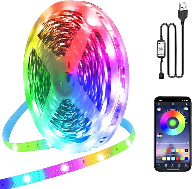 Taśma LED 10 m, PSTAR sterowanie aplikacją Smart RGB LED interfejs USB 5V, synchronizacja z muzyką, pilot zdalnego sterowania, tryb timera, taśma LED do domu, salonu, kuchni