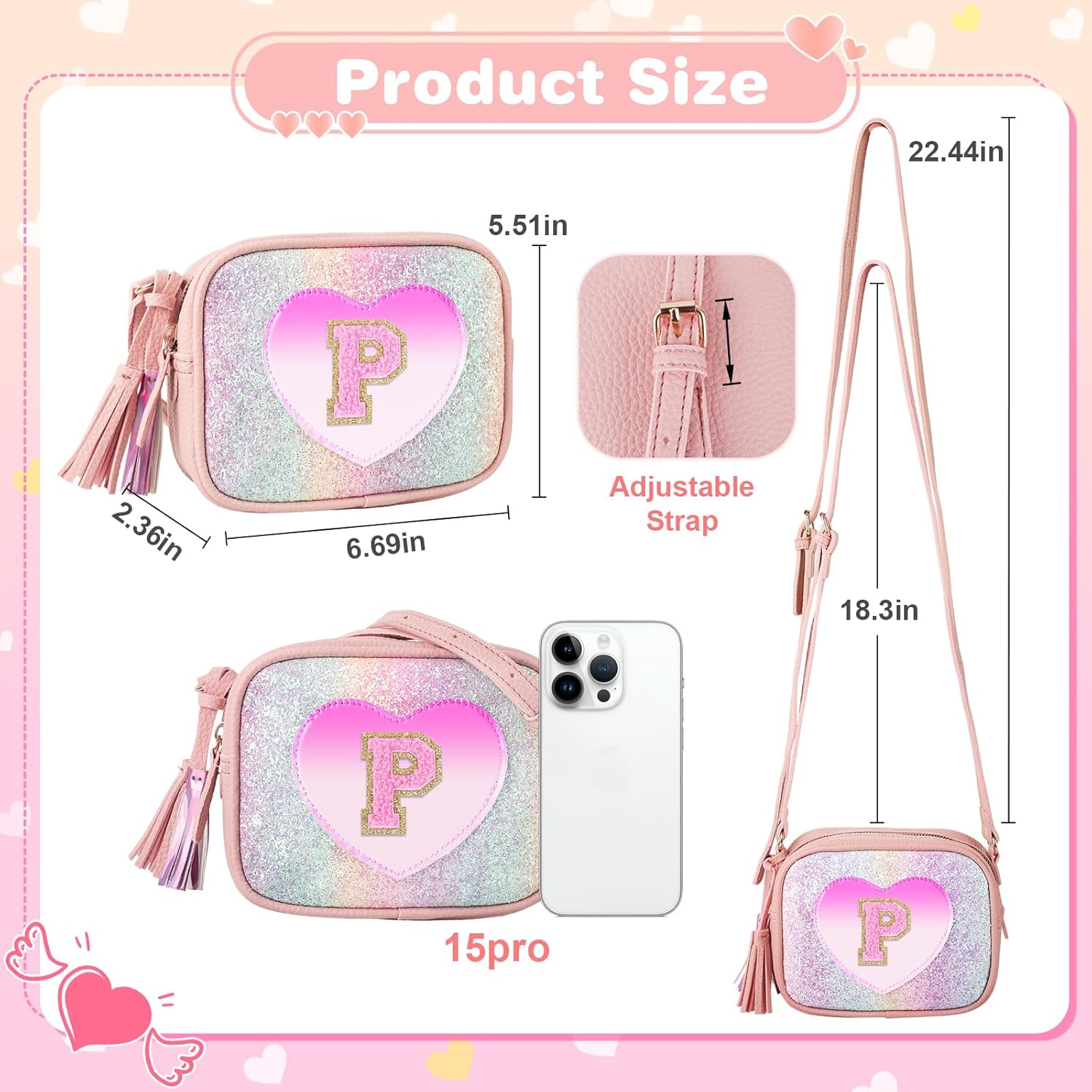 Personalized Toddler Purse for Girls 2–10, Cute Little Girl Purse & Kids Wallet, Small Initial Shoulder Crossbody Bag, Birthday & Christmas Gift for Daughter(Rainbow,P) - Image 4