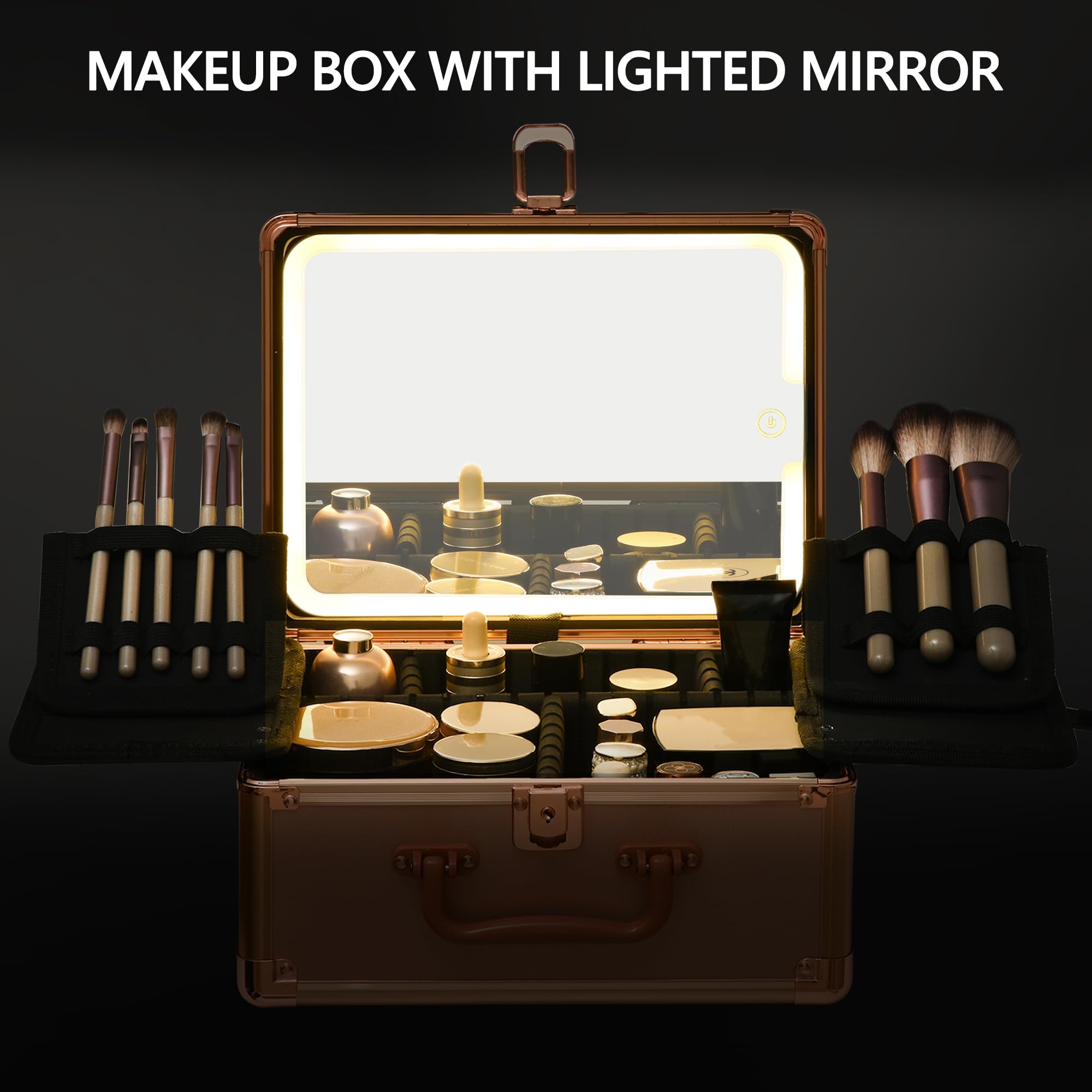 Makeup Case with Detachable LED Mirror and Customizable Storage