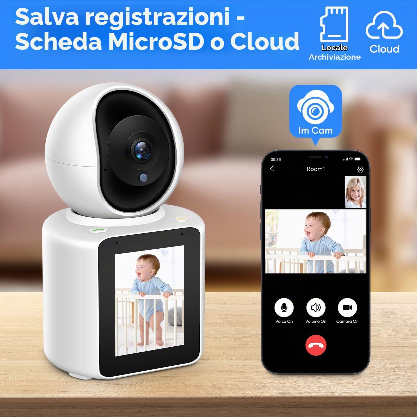 MYPIN Telecamera WiFi Interne 2K 360°, con video/audio Bidirezionale | Videocamera Sorveglianza Interno WiFi, Inclinazione, Visione Notturna, Rilevamento di Movimento per Cani/Casa/Bambini