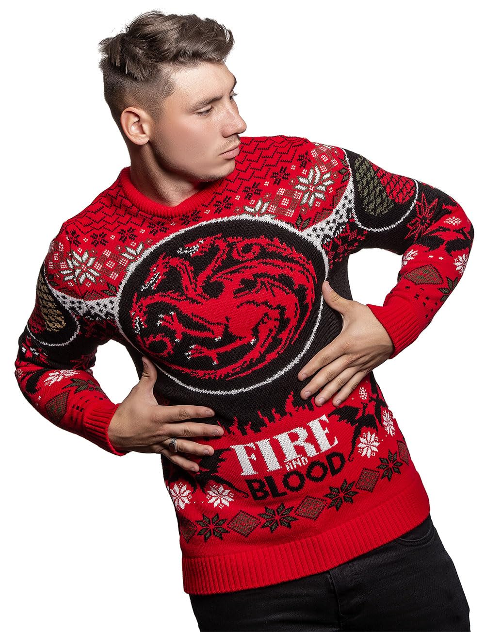 Game of Thrones House of The Dragon Christmas Jumper (UK, Alpha, XXL, Regular, Regular) Red