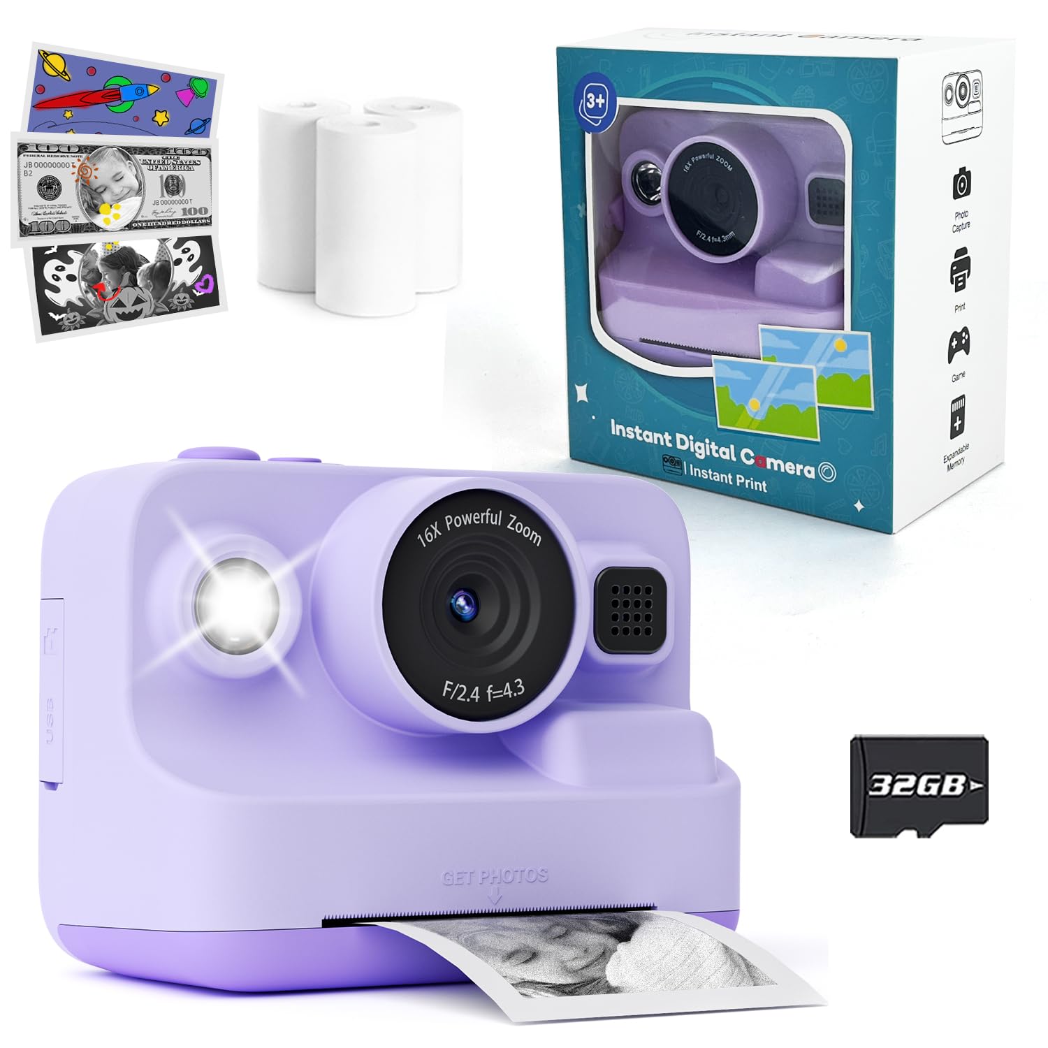 Kids Camera Instant Print, Camera for Kids 4-14 Year Old, Christmas Birthday Gifts Toys for 5 6 7 8 9 10 Year Old Girls Boys Toddlers