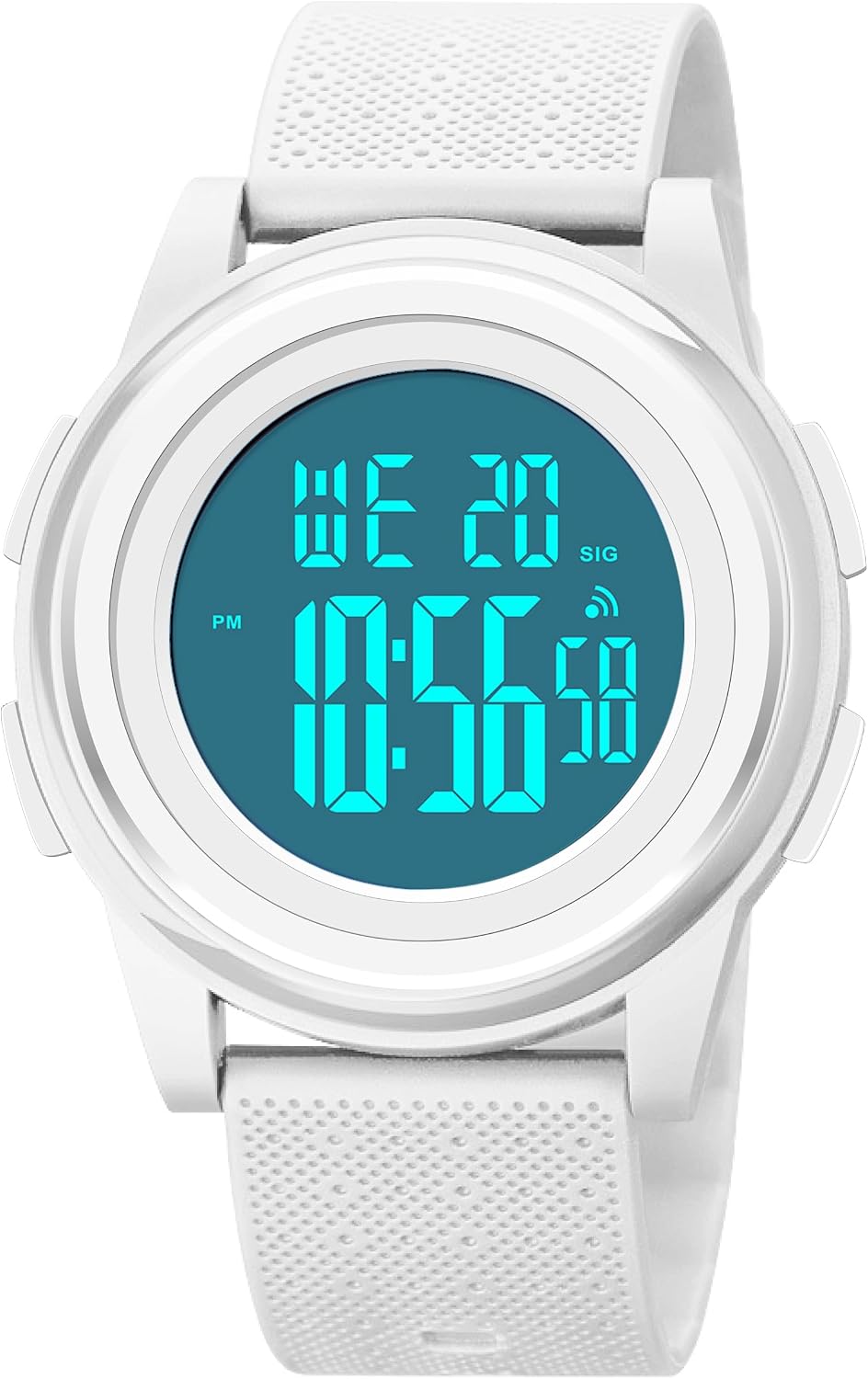 Digital Watches Mens Womens Large Digital Big Simple Ultra-Thin Minimalist Sports Waterproof with Rubber Strap Wrist Watch for Womens Mens White Watch
