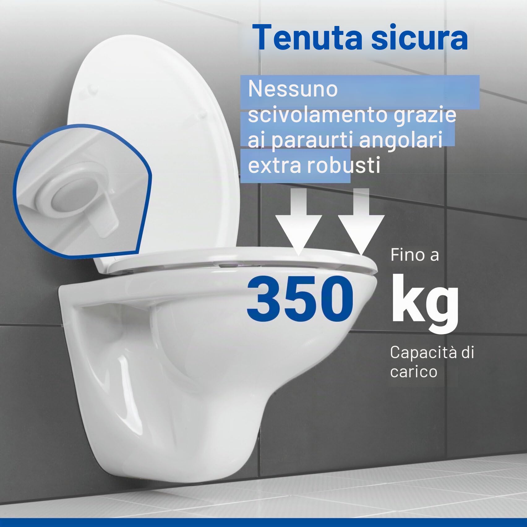 WENKO Sedile WC Rieti - Sedile WC con chiusura automatica ammortizzata, 350 KG portata, Termoindurente, 37 x 44.5 cm, Bianco