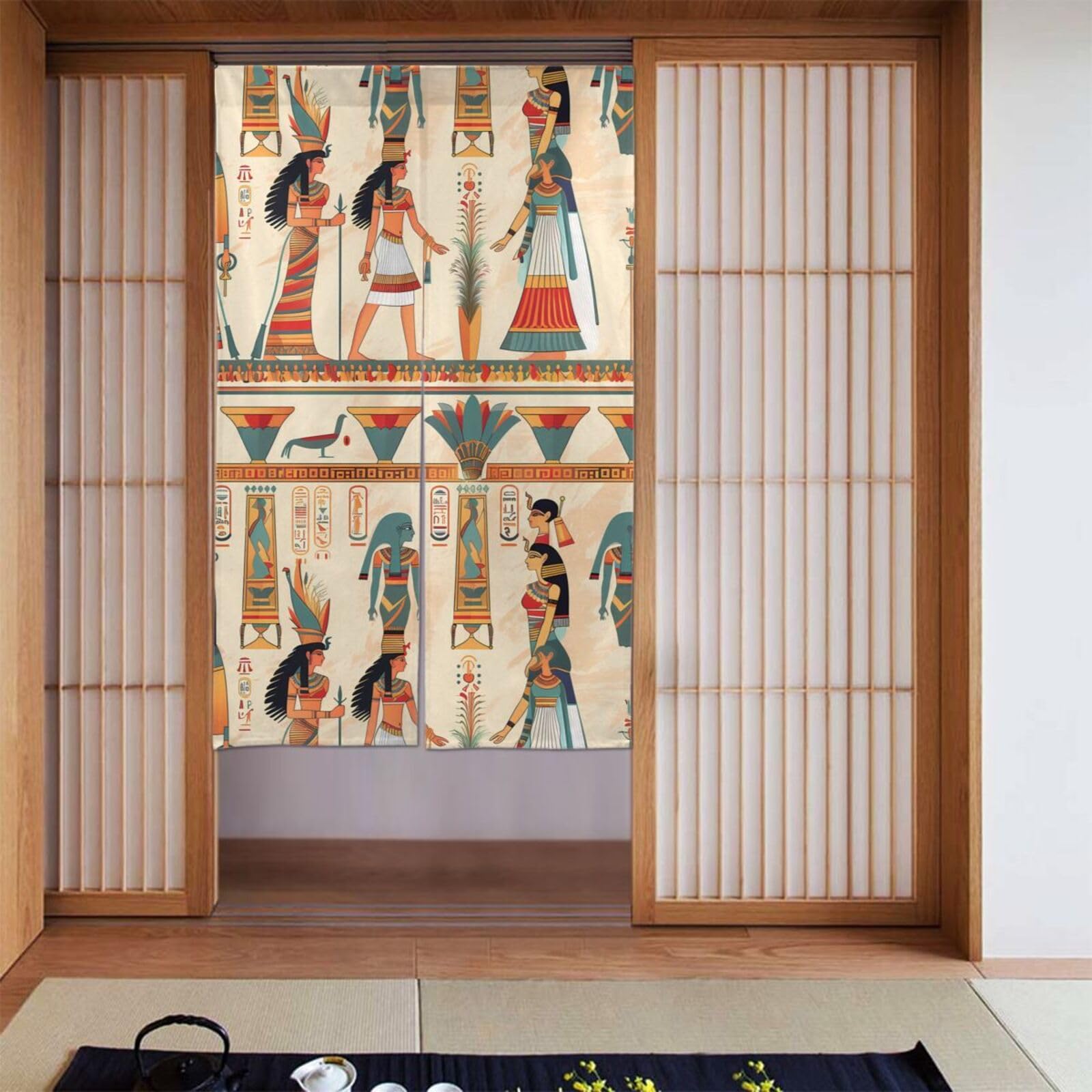 Rideaux occultants imprimé égyptien pour une chambre style évasion