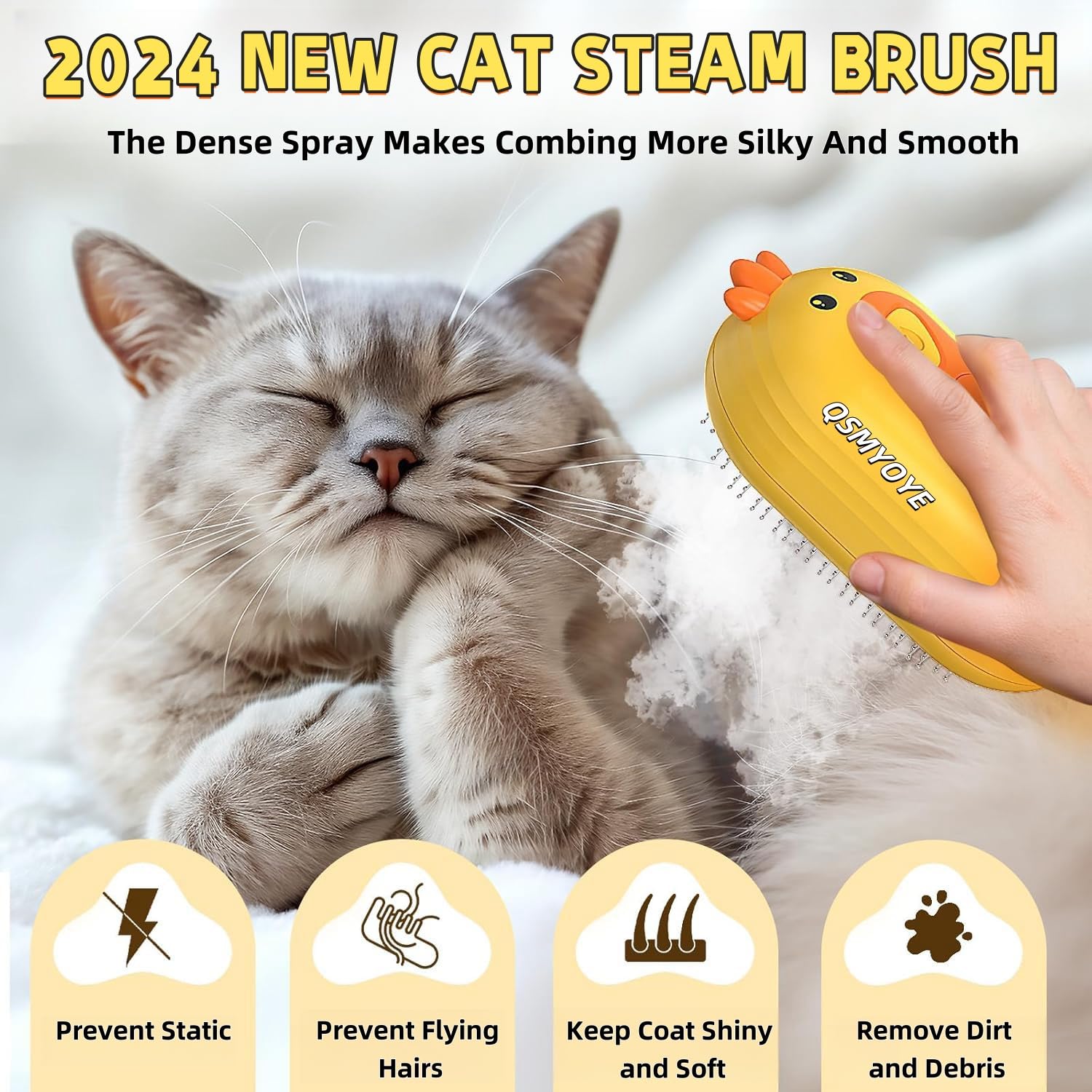 Spazzola a Vapore per Gatti, 3 In 1 Spazzola a Vapore per Cani, Spazzola Vapore Gatti per Rimuovere Grovigli e Peli Sciolti Degli Animali, Spazzola per Gatti con Vapore per Capelli Lunghi/Cort