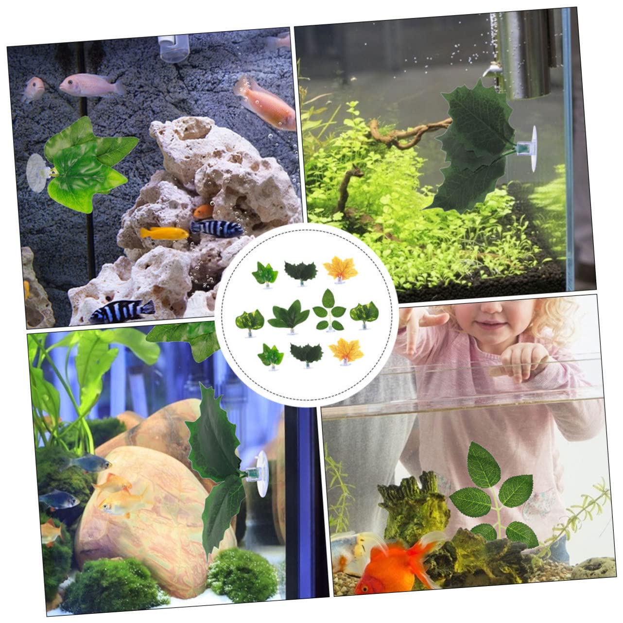 Sosoport 3 Juegos Pecera Paisajismo Hojas Macetas De Acuario Roca del Acuario Decoración De Pecera Bol Peces Simulando Camas De Descanso Hojas Artificiales De El Plastico 10 Uds * 3